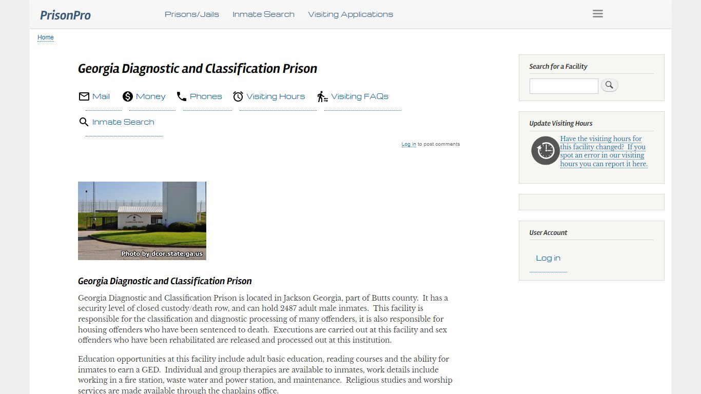 Georgia Diagnostic and Classification Prison Visiting hours, inmate ...